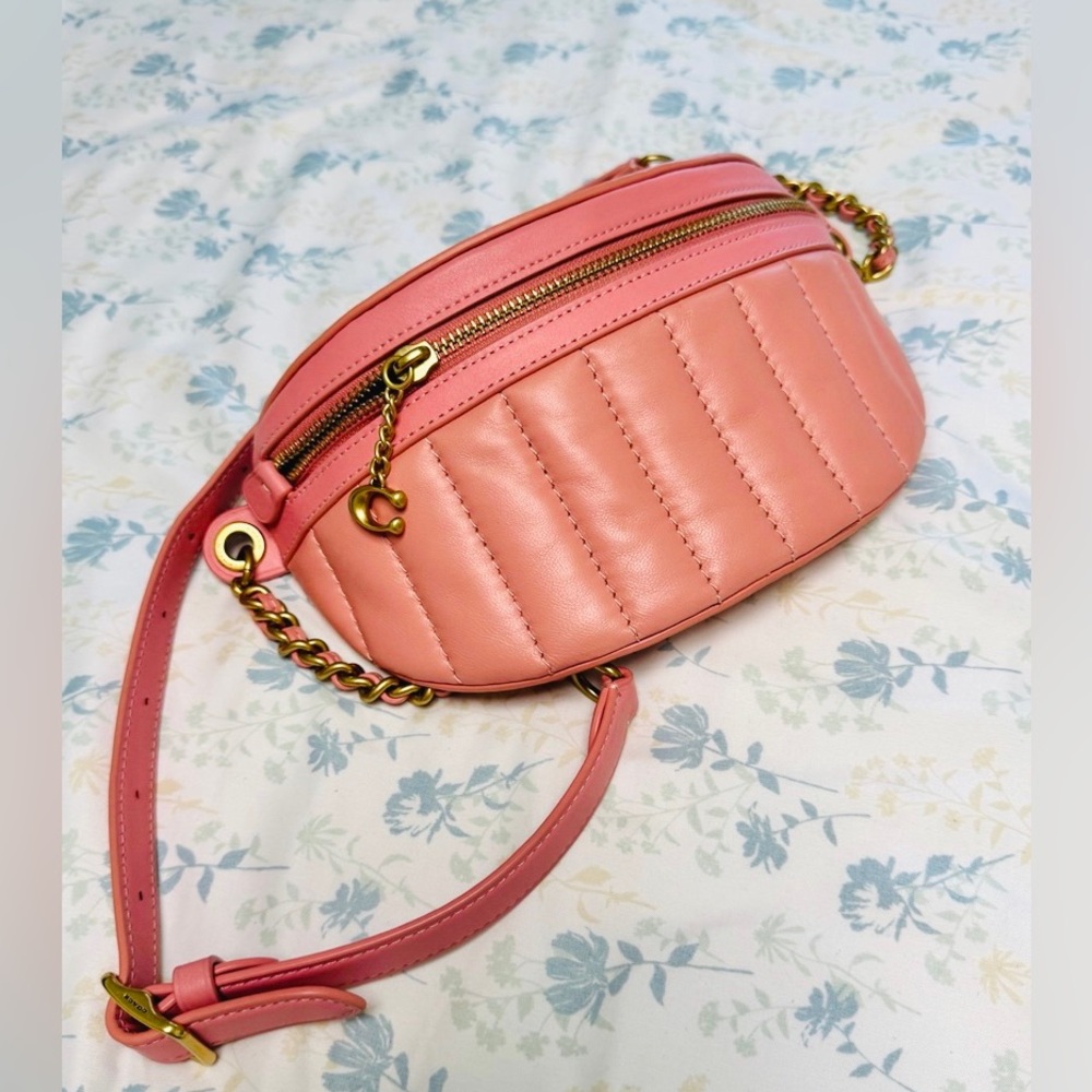 NWOT Coach Leather Belt Bag Salmon Pink With Gold Chain